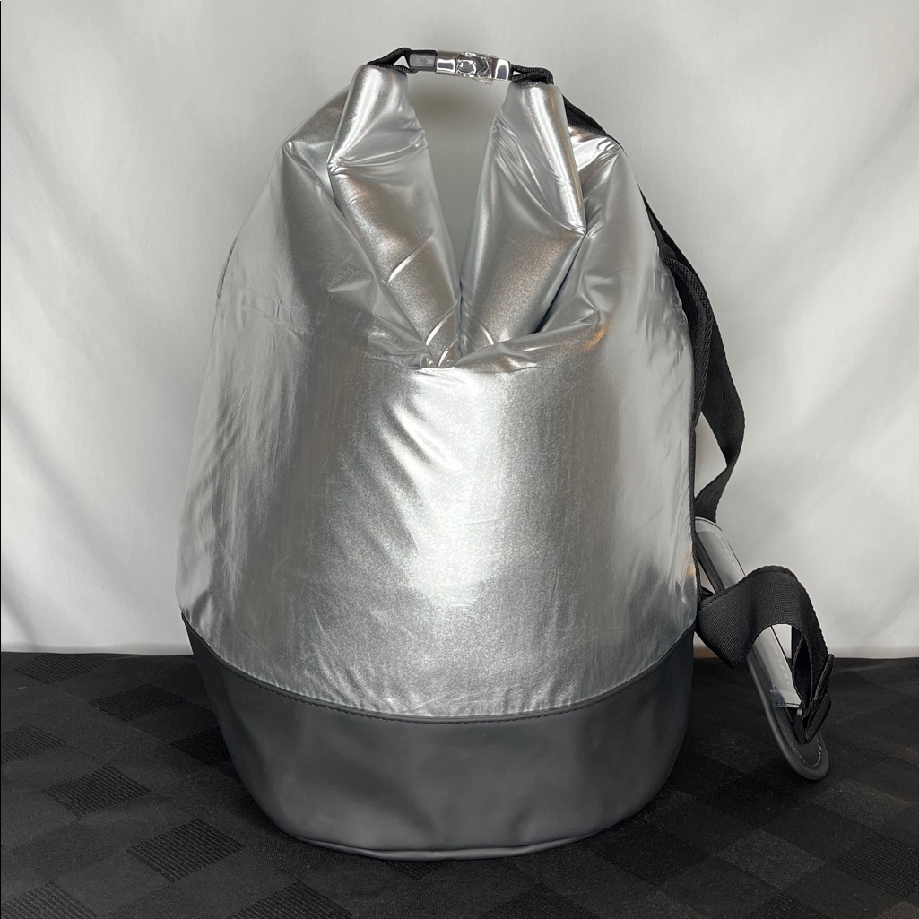 New Paco Rabanne Large Silver Black Unisex Dry Bag Sling Strap Travel Bag